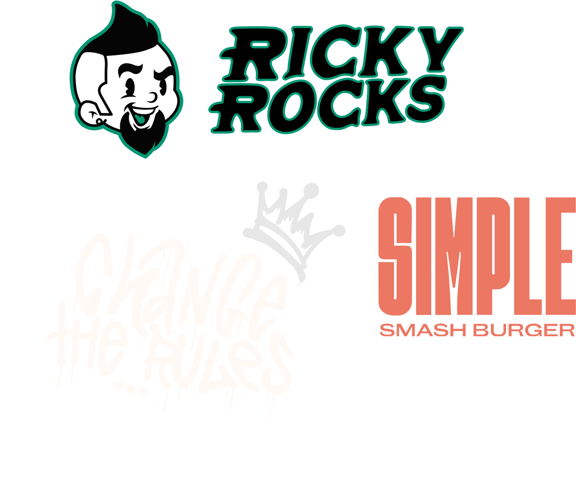 Imagen de los los logotipos de Ricky Rocks y Simple Smash Burger acompañados de un grafitti