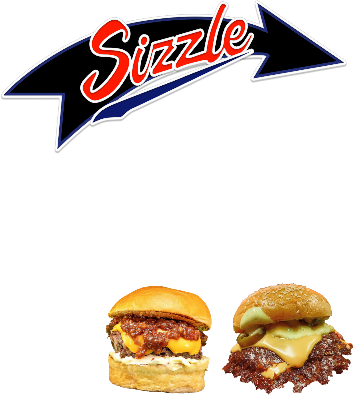 Imagen de un grafitti que muestra el logotipo de Sizzle con una smash burger y una hamburguesa de medallón